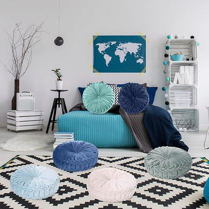 Yerliker 6 Pcs Floor Pillow Cushions 15inch Round Velvet Throw Pillows Colorful - Image 7