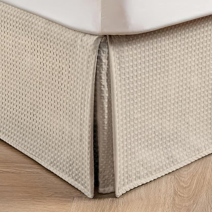 MIYE Pleated Waffle Weave Bed Skirt, Tailored Dust Ruffle 12 Inch Drop Easy Fit by MIYE