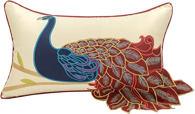 vctops Embroidered Peacock Decorative Throw Pillow Case Silky Satin Cushion by vctops