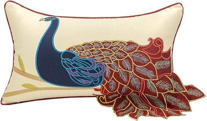 vctops Embroidered Peacock Decorative Throw Pillow Case Silky Satin Cushion by vctops
