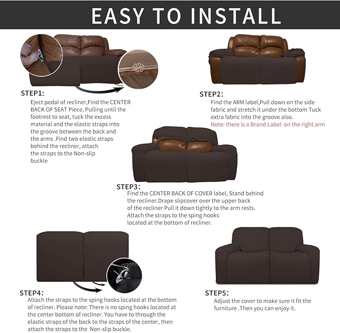 Easy-Going 6 Pieces Recliner Loveseat Stretch Sofa Slipcover Sofa Cover - Image 4