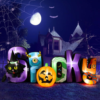 MUMTOP 8.85 Ft Inflatable Outdoor Halloween Decor with Spooky and Black Cat
