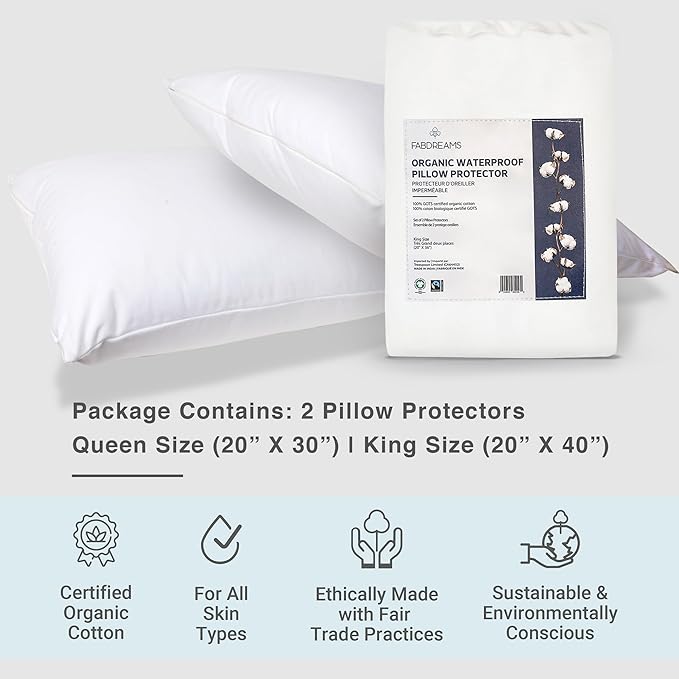 FABDREAMS Organic Waterproof Pillow Protector Set King Size | Pillow Cover Set - Image 4