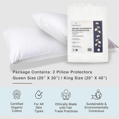 FABDREAMS Organic Waterproof Pillow Protector Set Queen Size | Pillow Cover Set - Image 4