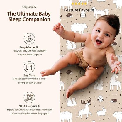 Baby Bassinet Sheets Girl Boy, Fitted Bassinet Sheet Set 3 Pack Bassinet - Image 5