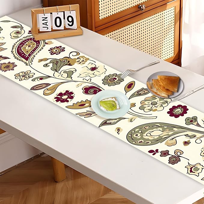 Vintage Floral Table Runner – Boho Persian-Inspired Pattern, 13 x 72 Inches – - Image 7