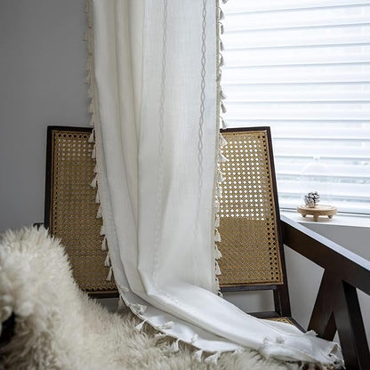 ColorBird White Curtains Boho Drapes 63 Inch Length - Image 7