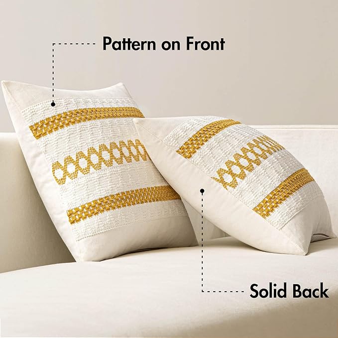 MIULEE Set of 2 Mustard Yellow Boho Decorative Pillow Covers 16x16 Inch - Image 6