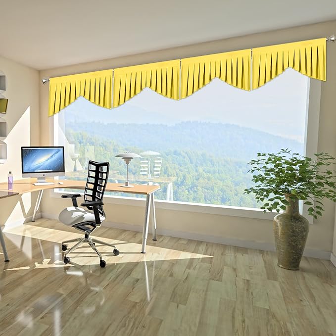 Brilliant Yellow Valances for Windows， Rod Pocket Blackout Valance for Living - Image 2