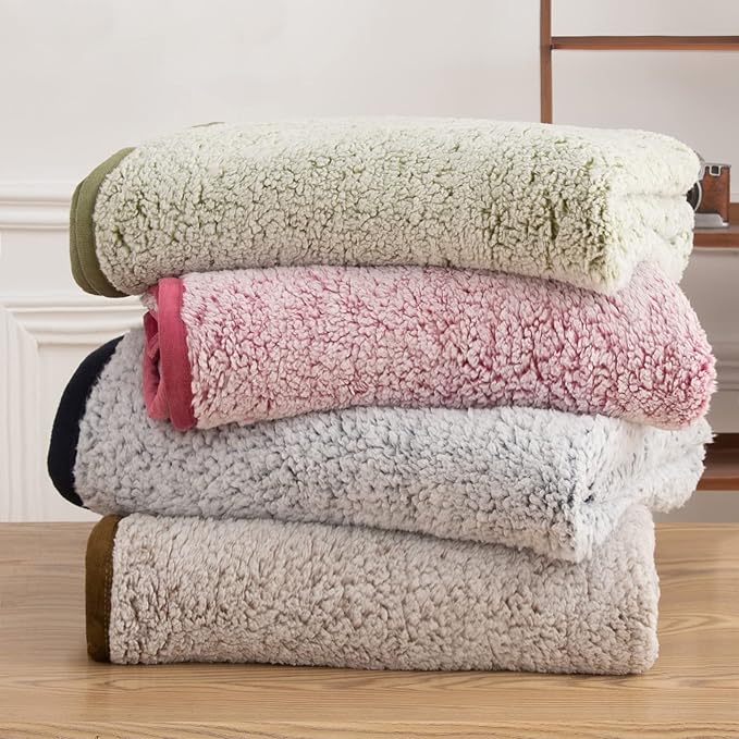 EMME Soft Sherpa Fleece Blanket Reversible Plush Fluffy Large Blanket, Light - Image 9