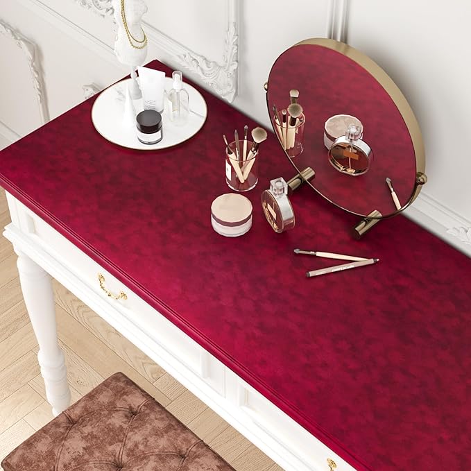 Red Velvet Drawer Liner 15.7"x118" Self Adhesive Burgundy Velvet Fabric - Image 3