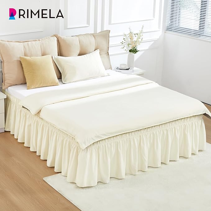 RIMELA Ivory Bed Skirt Queen Size 15 Inch Drop, Elastic Bed Skirting - Image 2