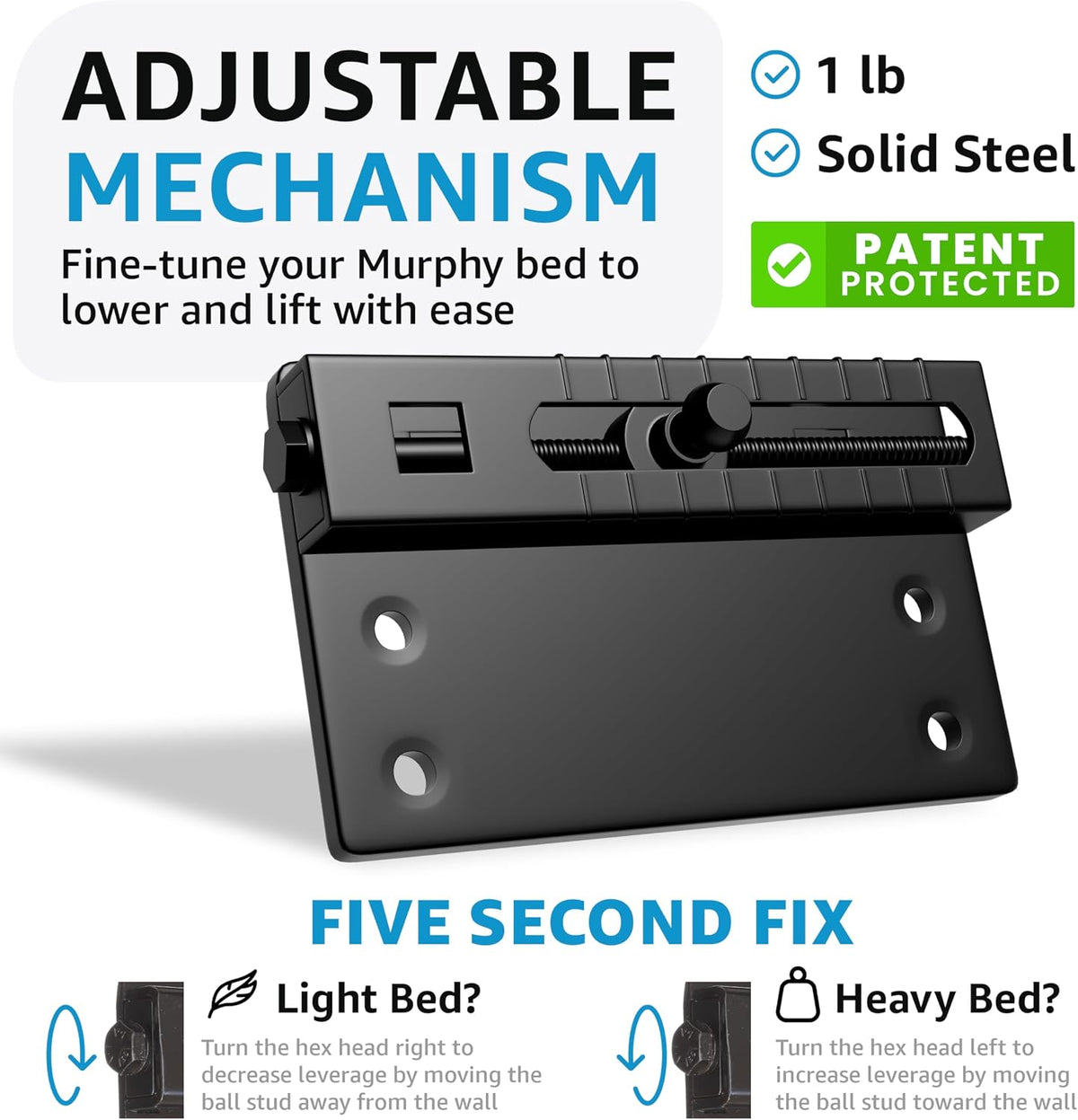 create-a-bed adjustable twin size deluxe murphy bed kit, close-up detail