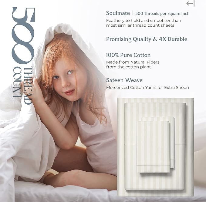 Mayfair Linen 100% Cotton Striped Sheets King Size Bed Set - Image 6
