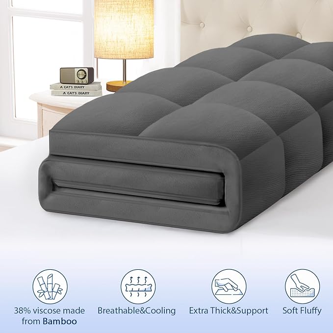 ELEMUSE Twin Grey Cooling Bamboo Viscose Mattress Topper - Image 2