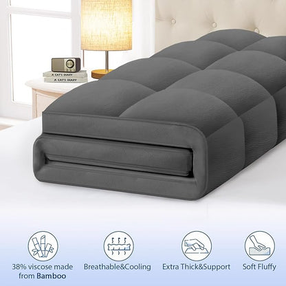 ELEMUSE Twin Grey Cooling Bamboo Viscose Mattress Topper - Image 2