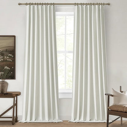 Pleated Beige Curtains 95 Inches Long 2 Panels Burg, Energy Efficient by QJMYDECO