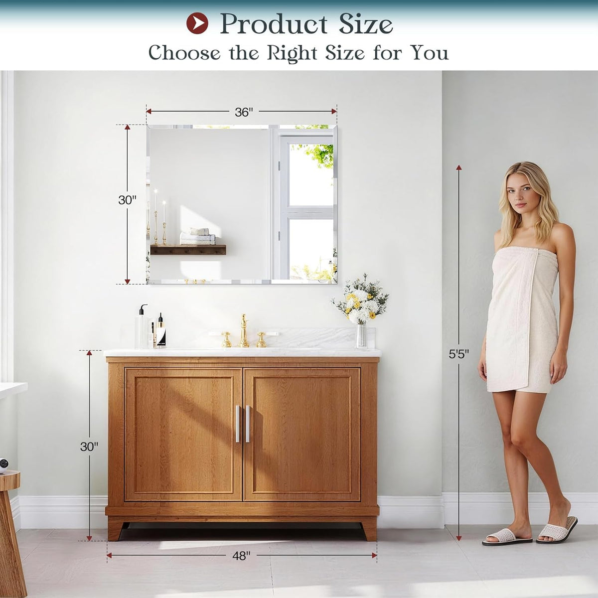 frameless bathroom mirror, 30"x36" beveled bathroom mirror for shown in use
