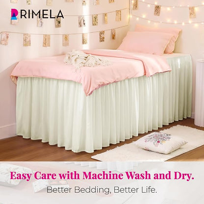 RIMELA Cream Dorm Bed Skirt Twin XL 32 Inch Drop, Bedskirt Silky Fabric Machine - Image 2