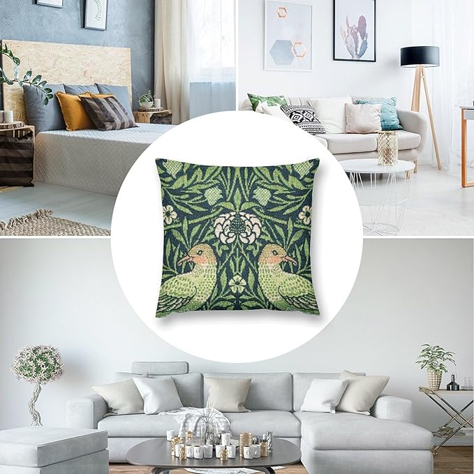 William Morris Floral Original Throw Pillow Covers Boho Chic Retro Floral Bird - Image 7