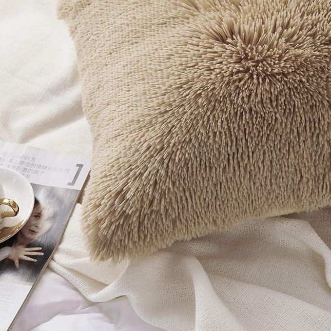 Uhamho Set of 2 Faux Fur Throw Pillow Covers Soft Velvet Decorative Pillowcases - Image 4