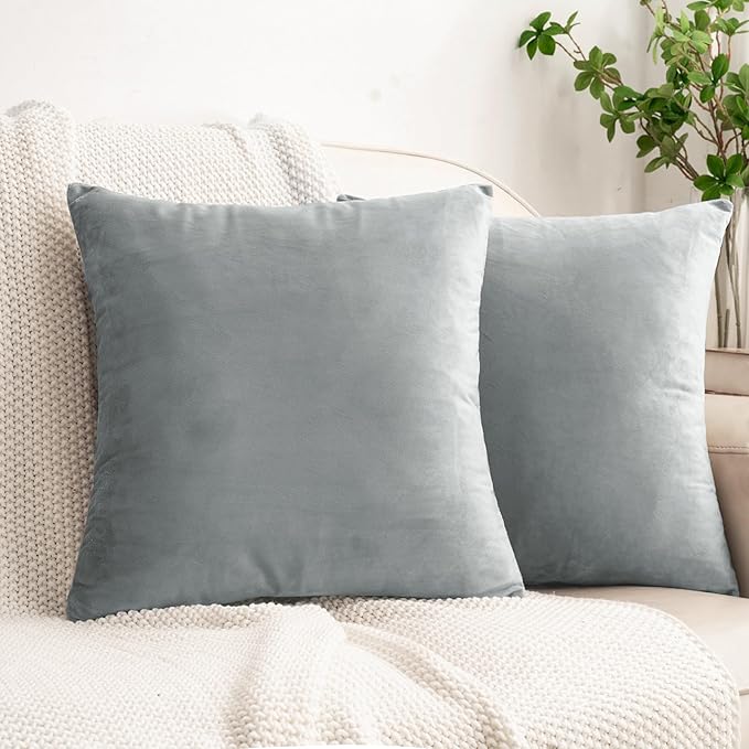 HWY 50 Gray Grey Velvet Throw Pillow Covers 16x16 Inch by HWY50