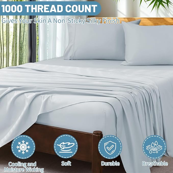 Extra Deep Pocket Queen Sheets 18-24 Inch 100% Egyptian Cotton 1000 Thread - Image 3