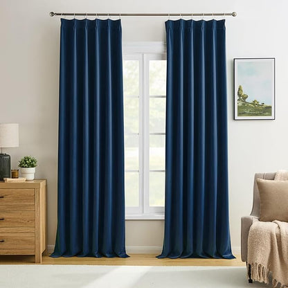Navy Blue Blackout Pinch Pleated Curtains by KEQIAOSUOCAI