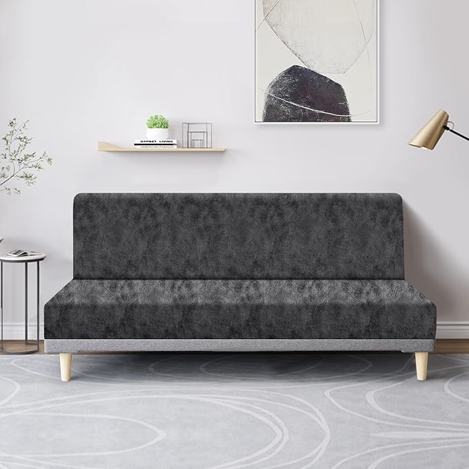 molasofa Leather Like Stretch Futon Slipcover Armless Futon Bed Sofa Cover - Image 3