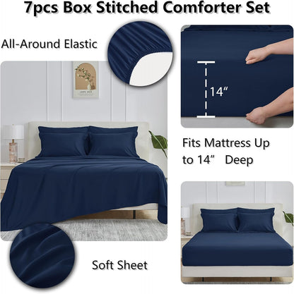 cozylux full size comforter sets, 7-piece bed in showing dimensions