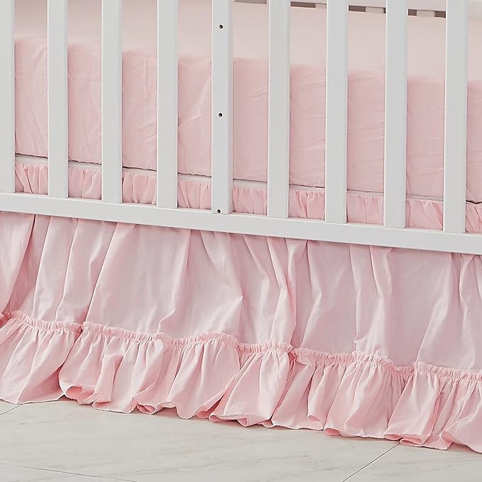 Brandream Crib Bed Skirt for Baby Girls Boys Blush Pink Boho Bohemian Solid by Brandream