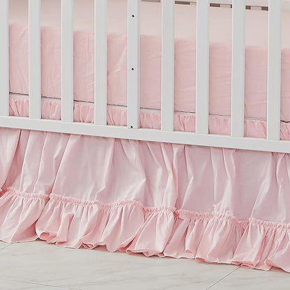 Brandream Crib Bed Skirt for Baby Girls Boys Blush Pink Boho Bohemian Solid by Brandream