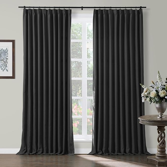 TWOPAGES Black Pinch Pleated Room Darkening Curtain 84 Inches Long, Solid by TWOPAGES