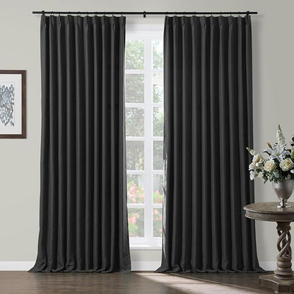TWOPAGES Black Pinch Pleated Room Darkening Curtain 102 Inches Long, Solid by TWOPAGES