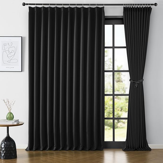 KEQIAOSUOCAI 80 Inch Wide Black Pinch Pleated Tall Curtains 80 x 144, Thermal by KEQIAOSUOCAI