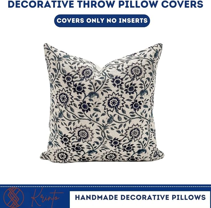 Designer Floral Print on Natural Linen Pillow Cover, Boho Pillow Cover - Image 2
