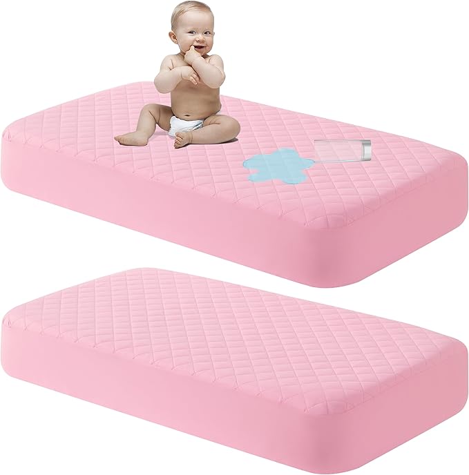 NTBAY 2 Pack Waterproof Crib Mattress Protector, Quilted 28"x52" Toddler Fitted by NTBAY