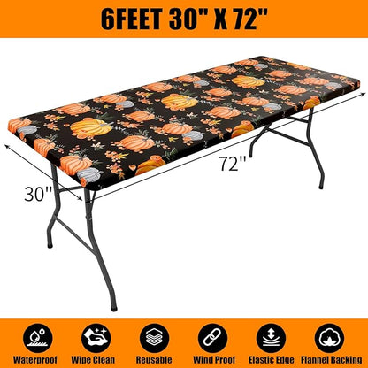 Smiry Plastic Thanksgiving Tablecloth, Pumpkin Waterproof Elastic Fitted Table - Image 8