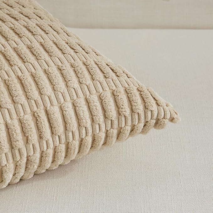 Fancy Homi 4 Packs Beige Decorative Throw Pillow Covers 20x20 Inch - Image 4