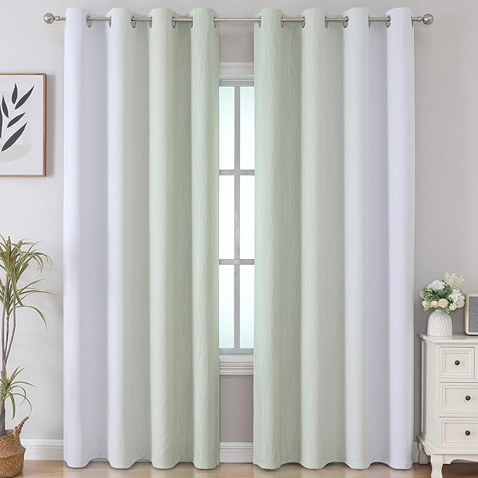 Estelar Textiler Sage Green and Greyish White Gradient Blackout Curtains - Image 2
