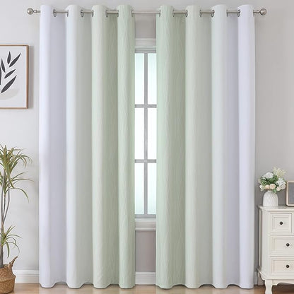 Estelar Textiler Sage Green and Greyish White Gradient Blackout Curtains - Image 2
