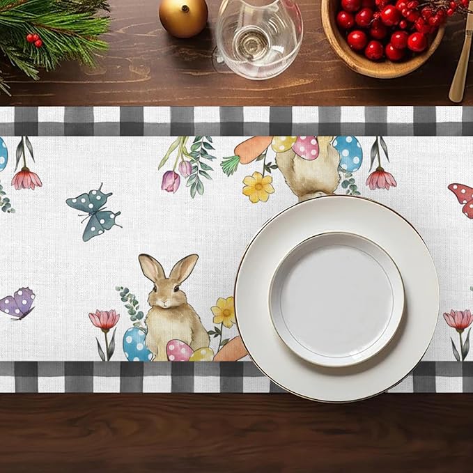 Easter Bunnies Table Runner, Easter Eggs Linen Farmhouse Table Runners - Image 5