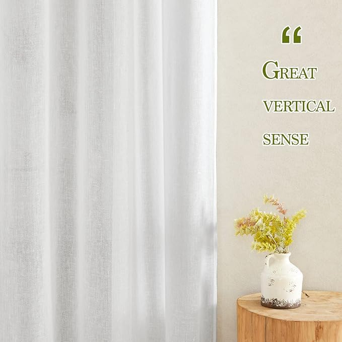 NICETOWN White Living Room Curtains Extra Long 135 inches Long, Grommet Linen - Image 5