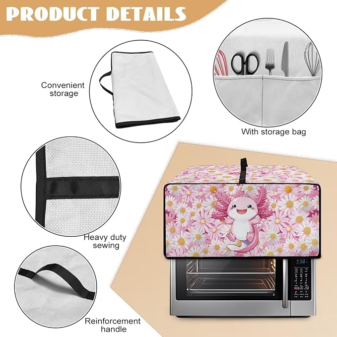 Cute Axolotl Daisy Print Microwave Oven Cover Dust-Proof Microwave Oven Cloth - Image 6