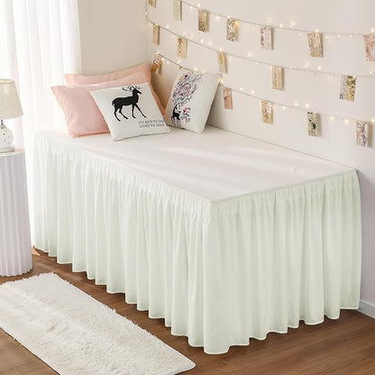 RIMELA Cream Dorm Bed Skirt Twin XL 32 Inch Drop, Bedskirt Silky Fabric Machine by RIMELABedSkirt