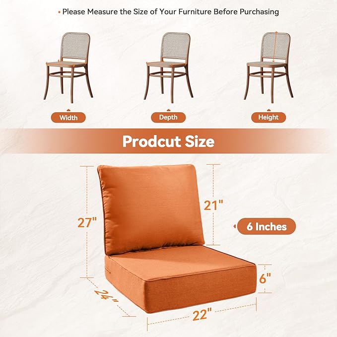 6" Thick Outdoor Cushions 22x24x6, 3-Set Deep Seat Patio Cushions - Image 2