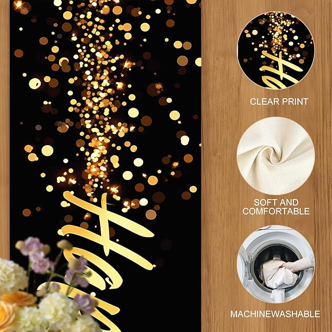 Elegant Black and Gold Happy Birthday Table Runner – 13x72 Inch Birthday Table - Image 5