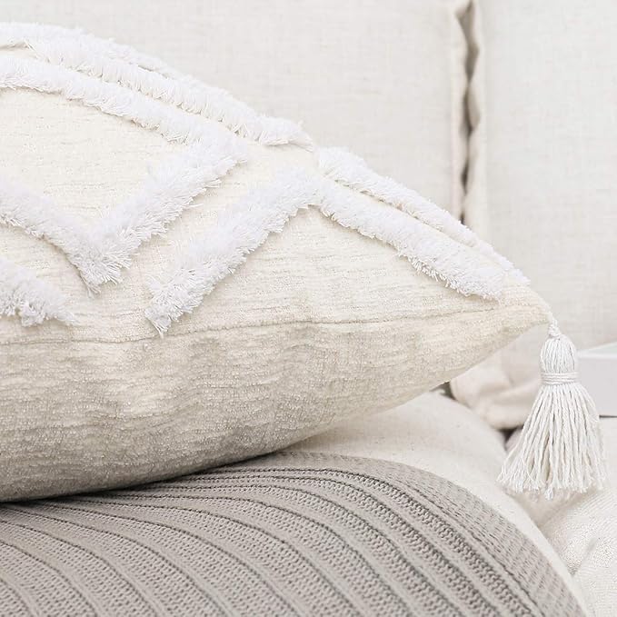 Boho White Throw Pillow Cover 20x20 Inch - Image 3