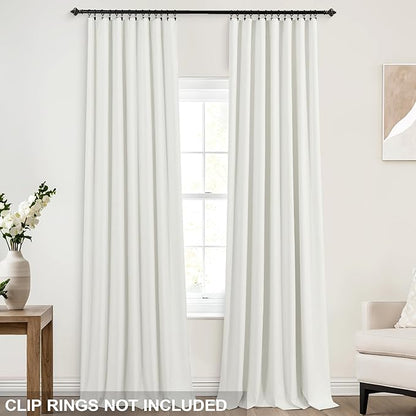 KOUFALL 105 Inch Linen Blackout Curtains, Ivory Back Tab Boho Drapes - Image 3