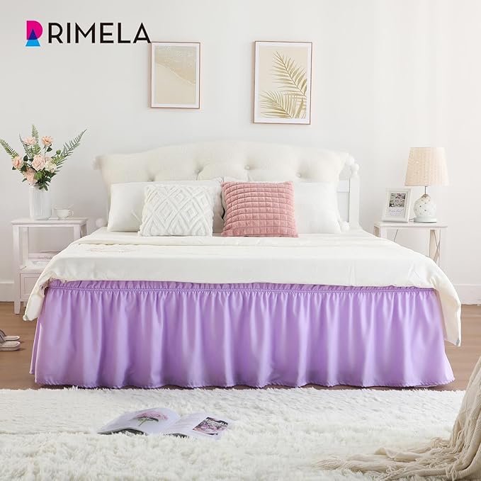 RIMELA Bed Skirting Queen Size Lilac Purple Bed Skirt 18 Inch Drop, Wrap Around - Image 6